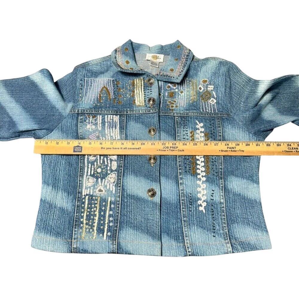 Sandy Starkman Hand Embroidered Denim Jacket Women’s L Boho Artsy Wearable Art - Picture 7 of 10